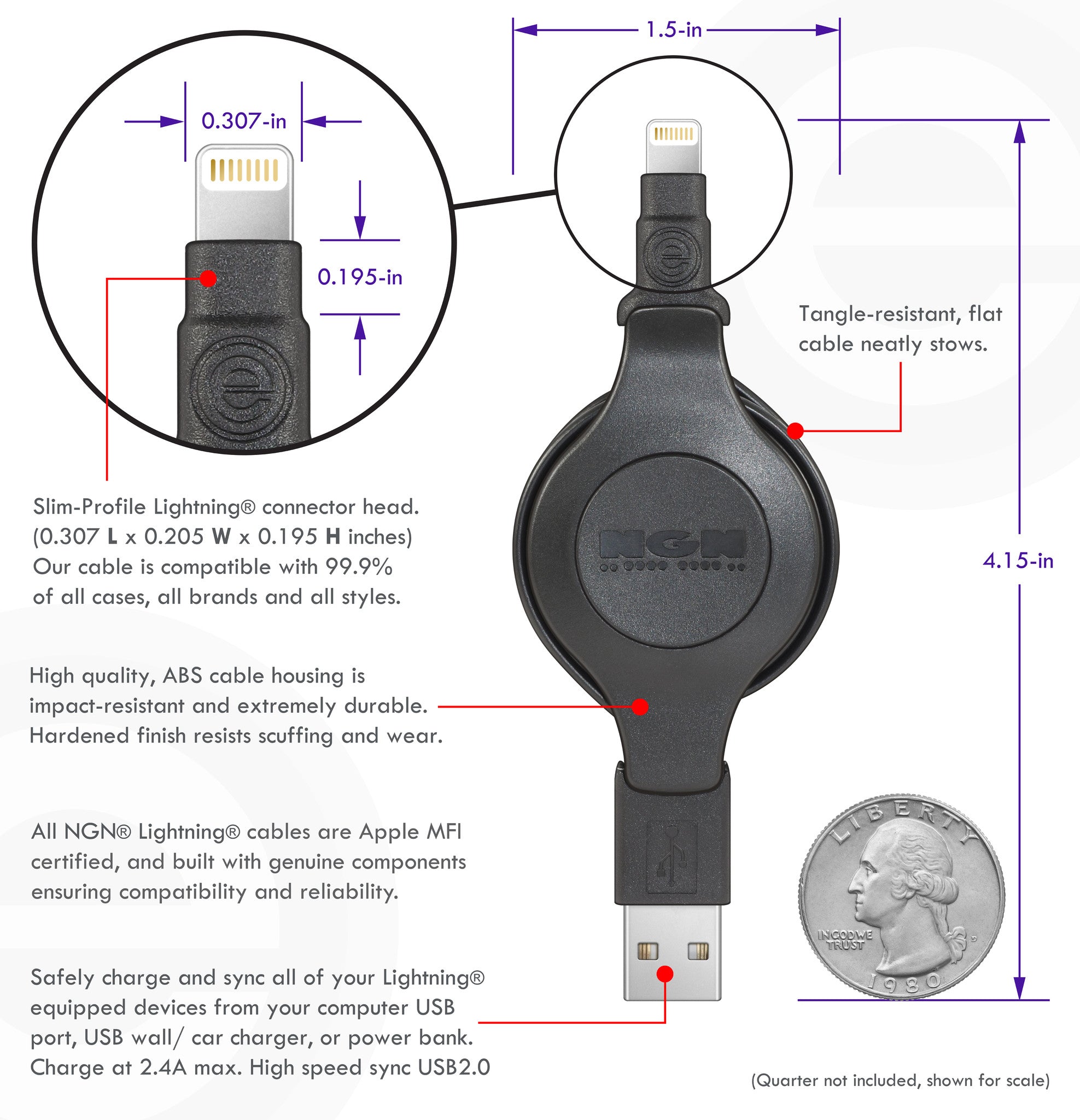 Apple Certified Retractable Lightning Cable  Charge and Sync Lightnin –  Engine Design Group