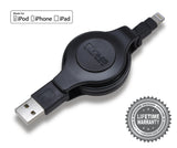 Apple Certified Retractable Lightning Cable | Charge and Sync Lightning® to USB - 3.5 Feet | Black