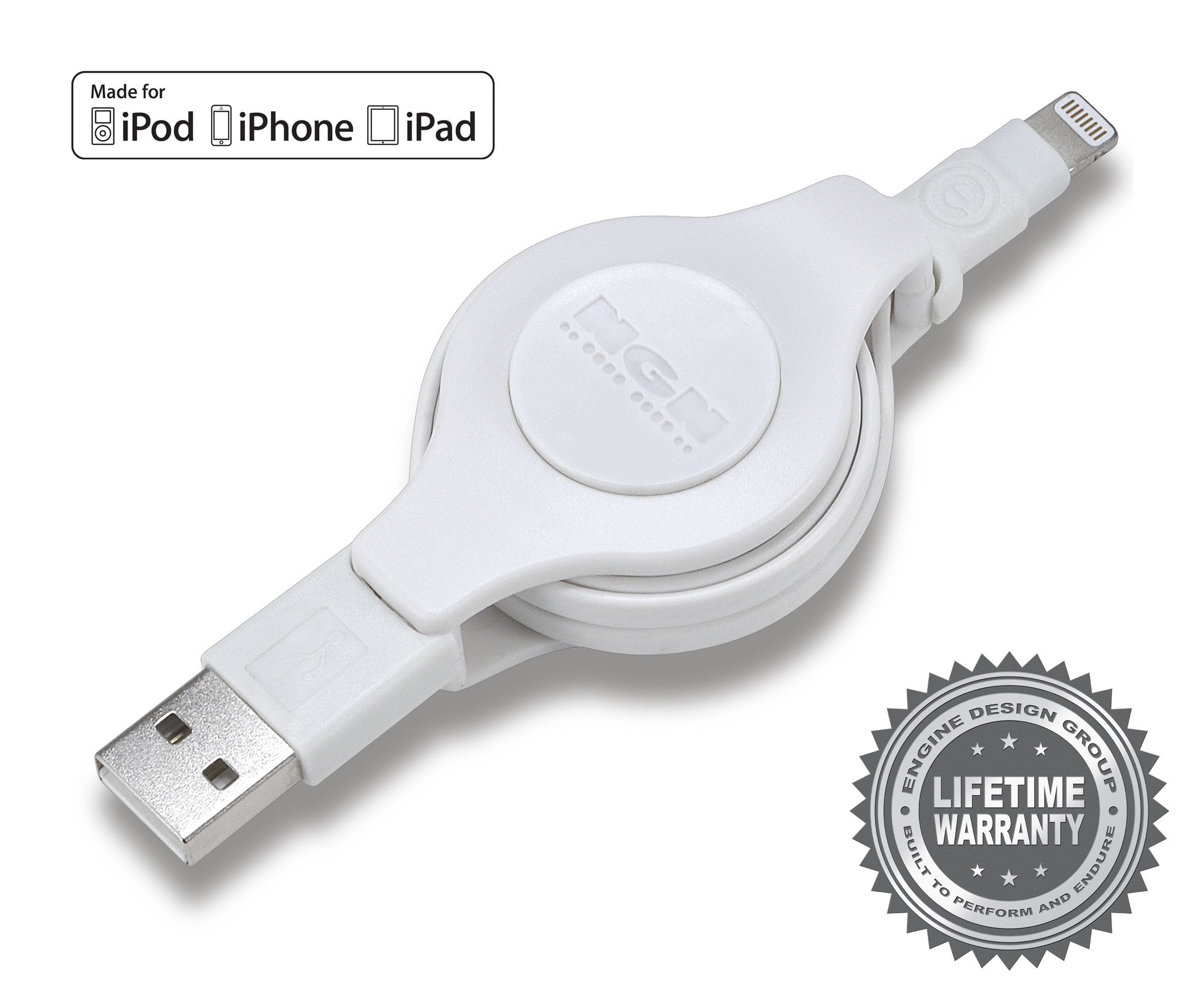 Apple Certified Retractable Charge and Sync Cable Lightning to USB - 3.5 Feet (White)