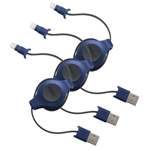 Apple Certified Retractable Lightning Cable | Charge and Sync Lightning® to USB - 3.5 Feet | Sapphire Blue (3-Pack)