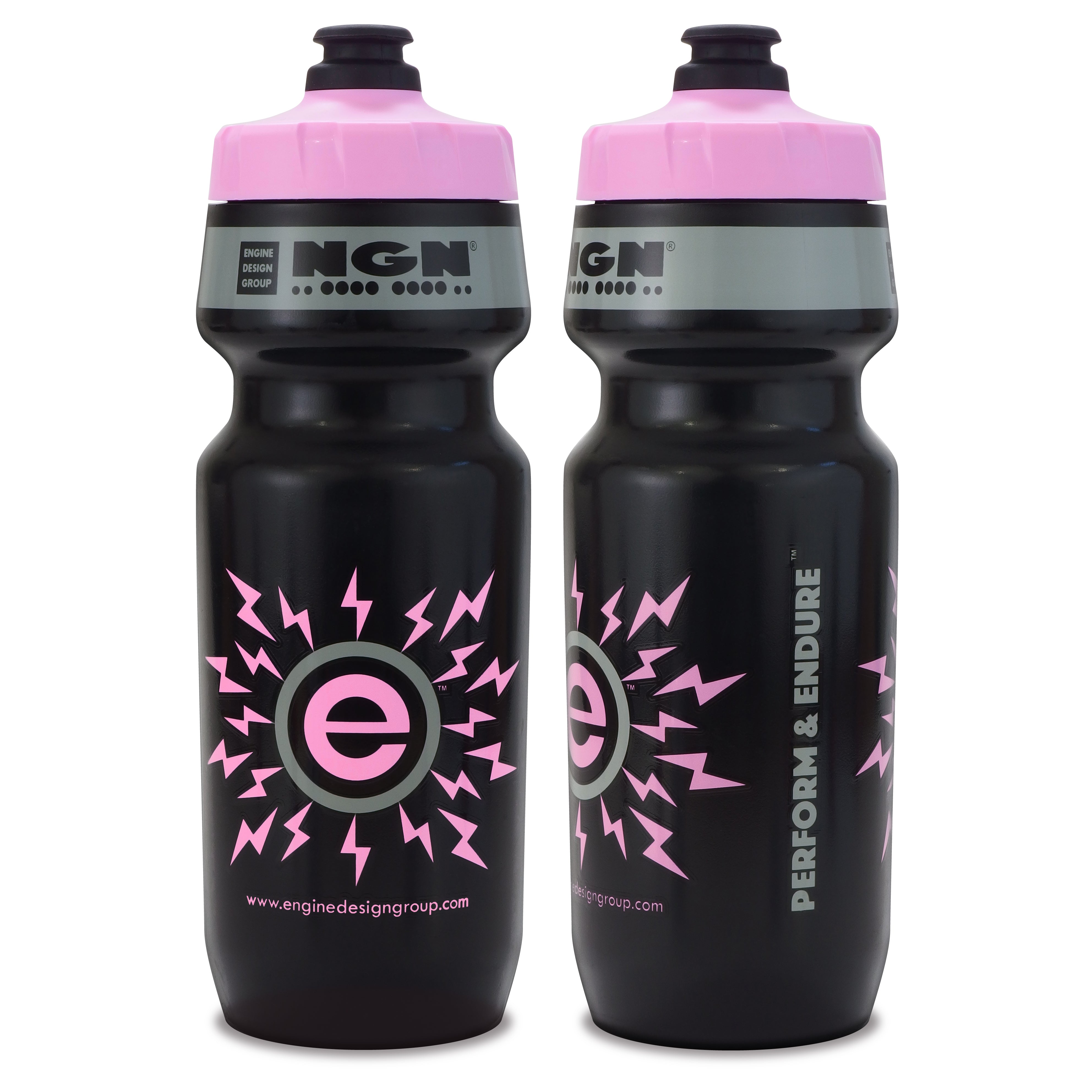NGN Sport High Performance Bike Water Bottles 24 oz | Black & Pink (2-Pack)