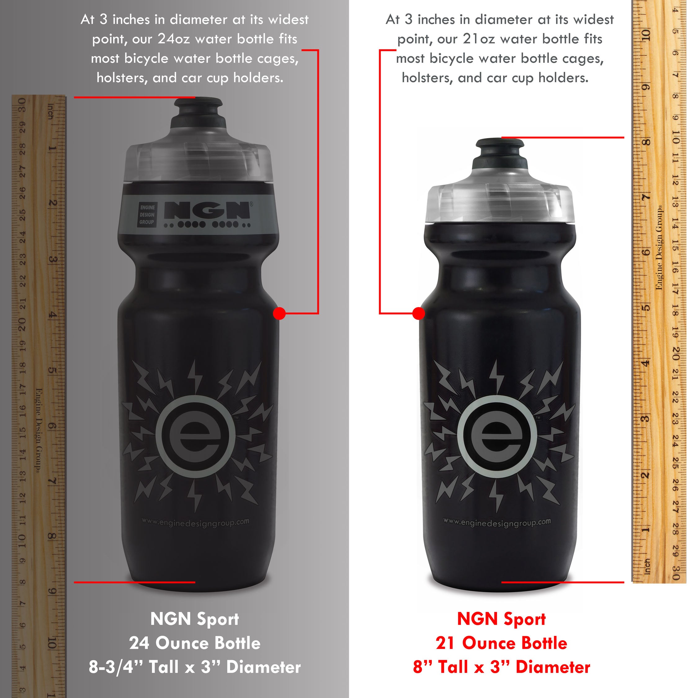 NGN Sport High Performance Bike Water Bottles 21 oz | Silver Iridescent & Black (2-Pack)